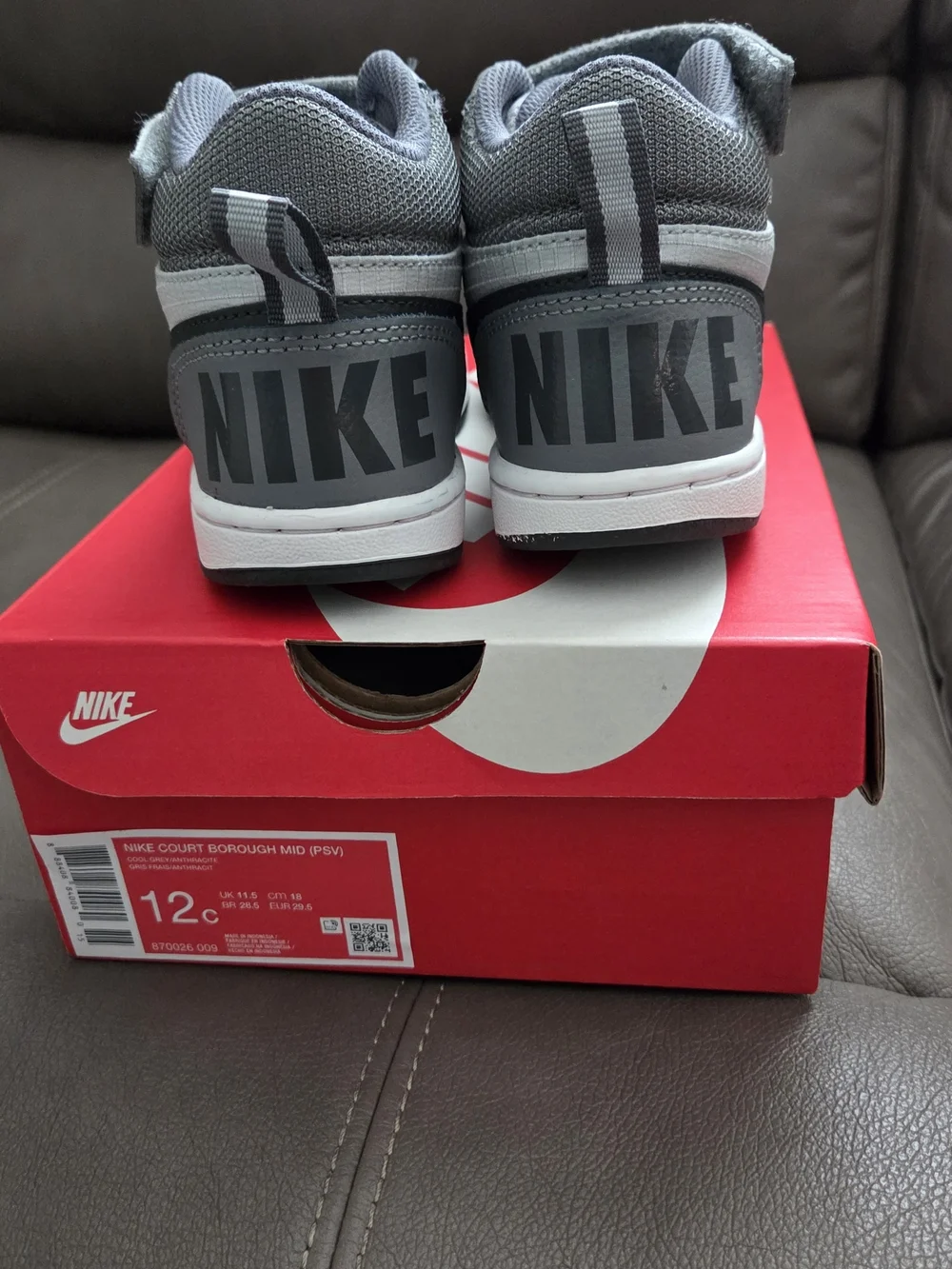 Nike Kids Gray, White and Black High-Top Sneakers
